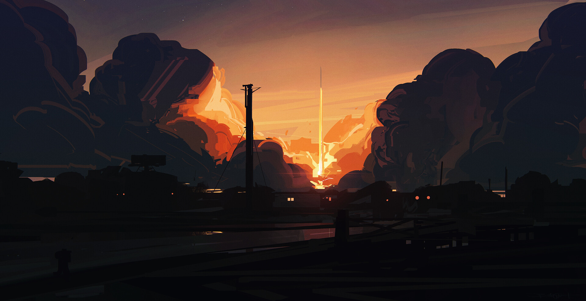 Rocket Launch Dark Background